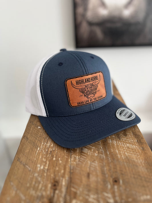 Blue cap brown leather