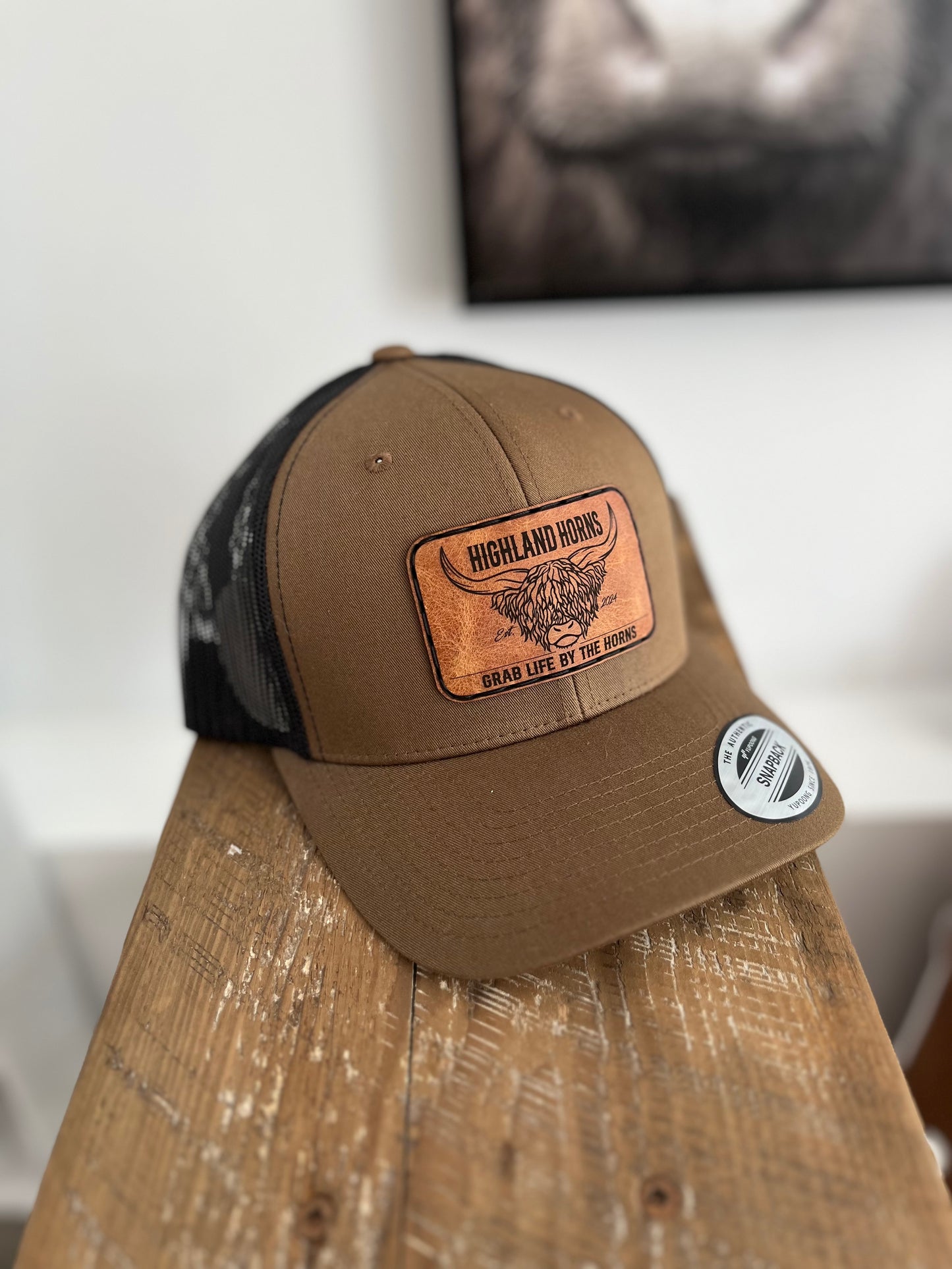 Brown coyote leather cap