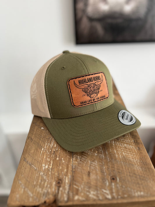 Khaki brown leather cap
