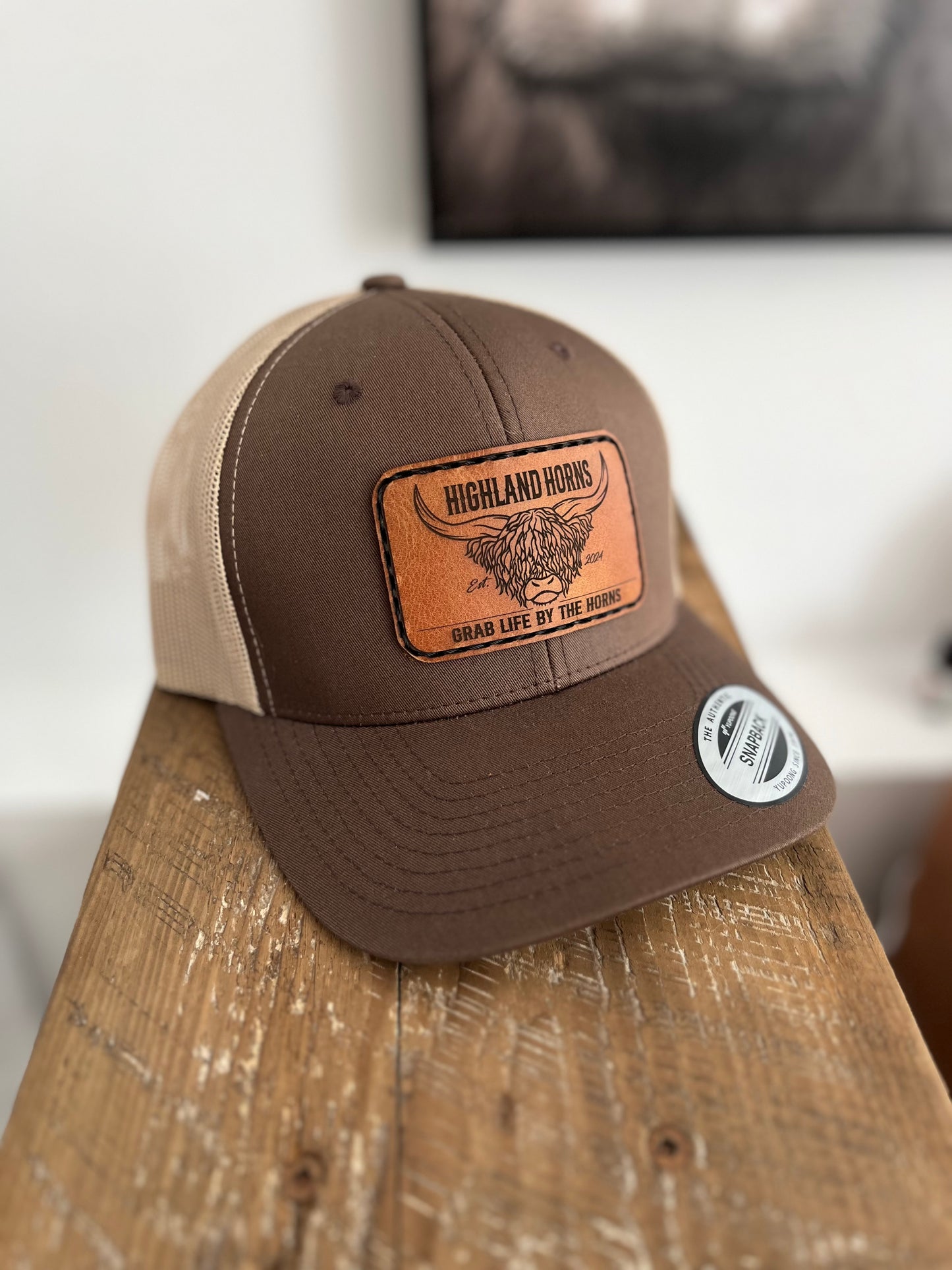 Casquette brune mesh beige cuir brun