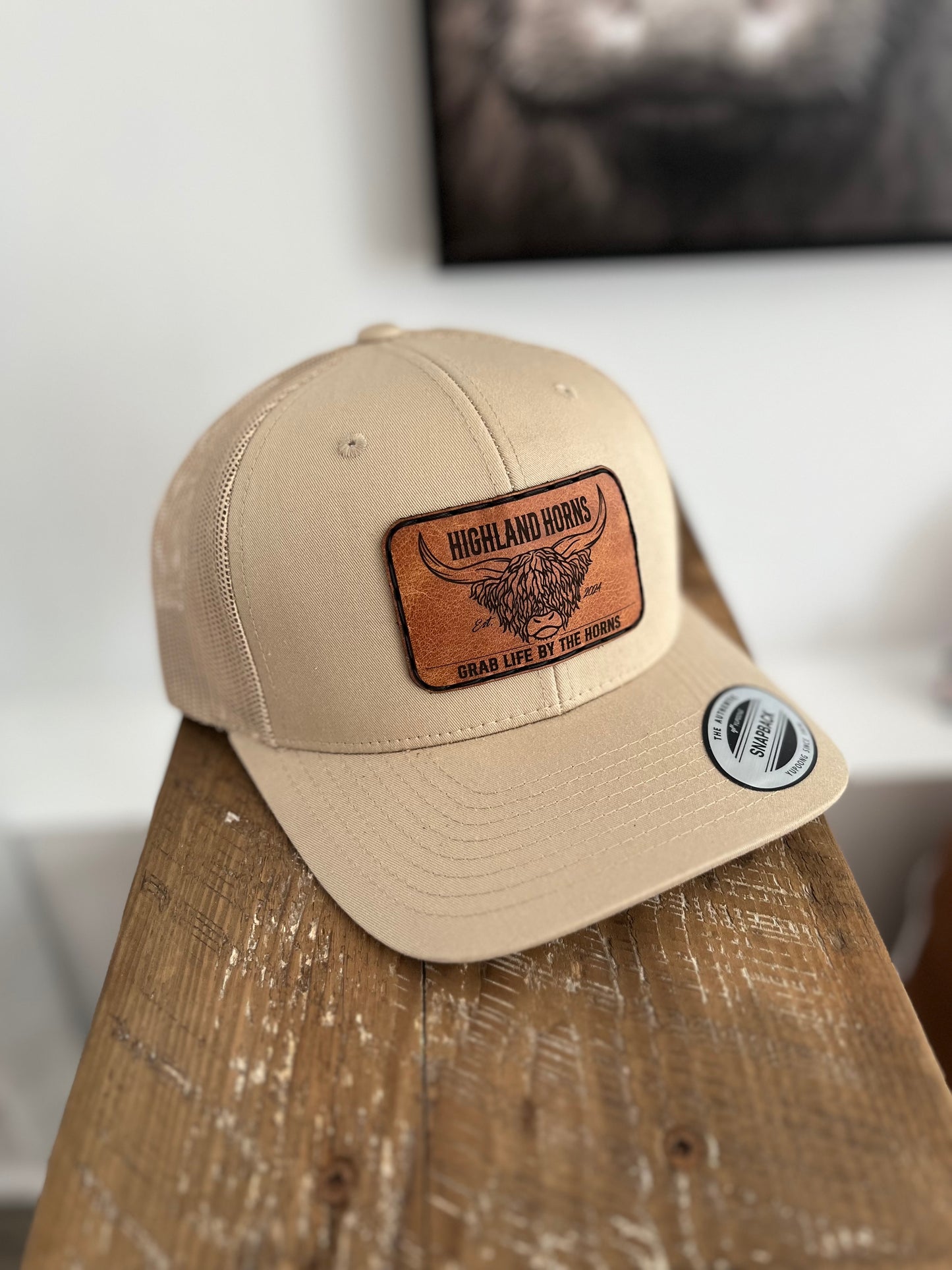Beige brown leather cap