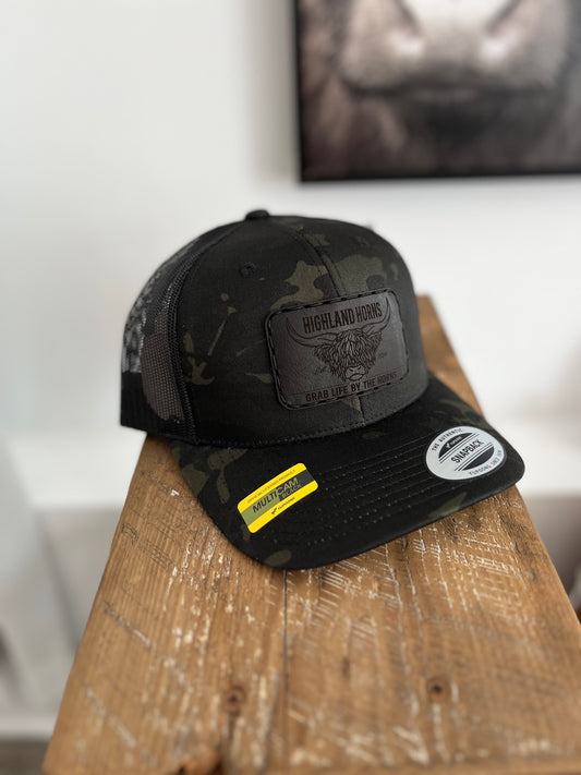 Black army cap black leather