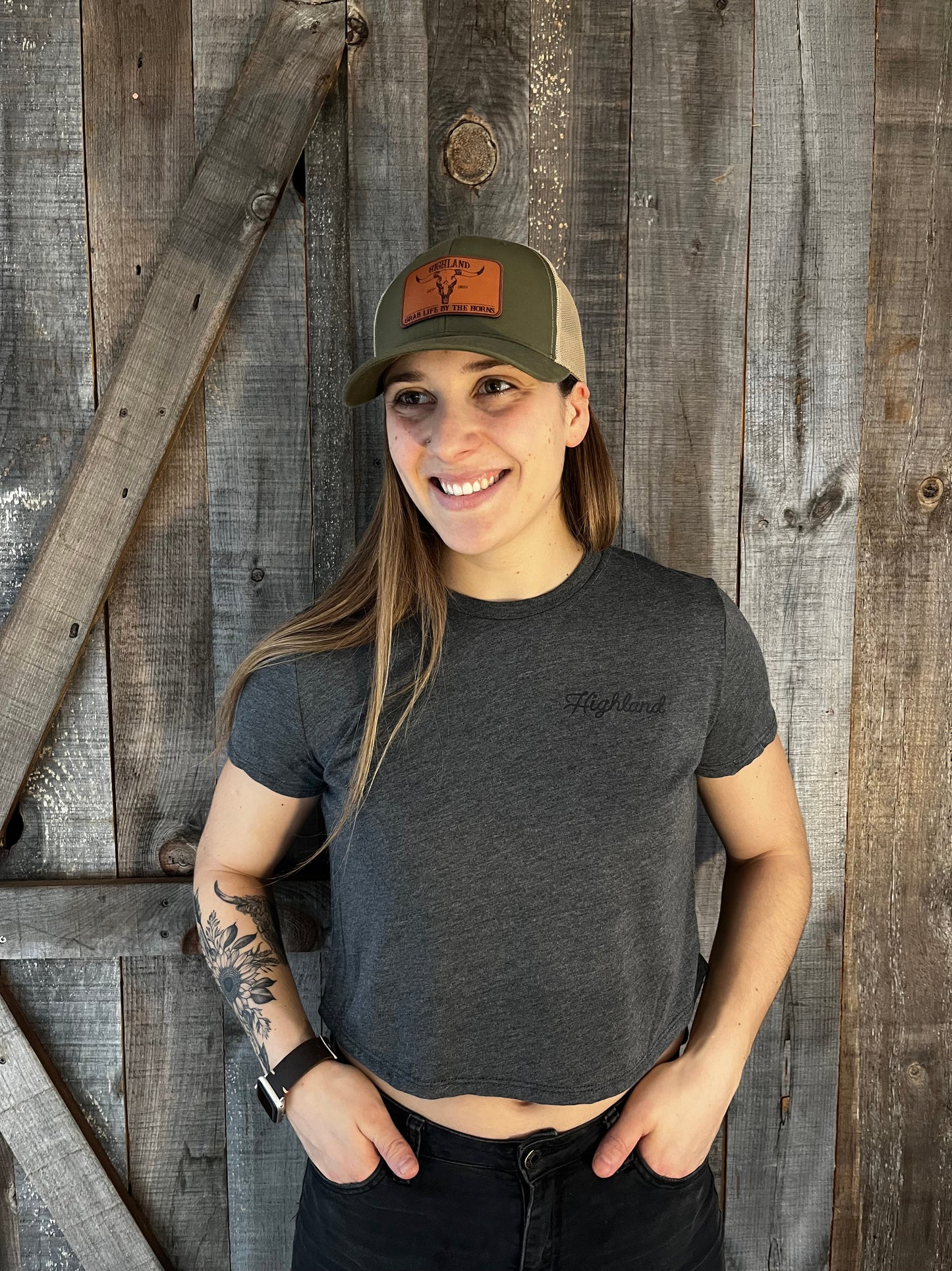 Highland Bull Grey Crop Top