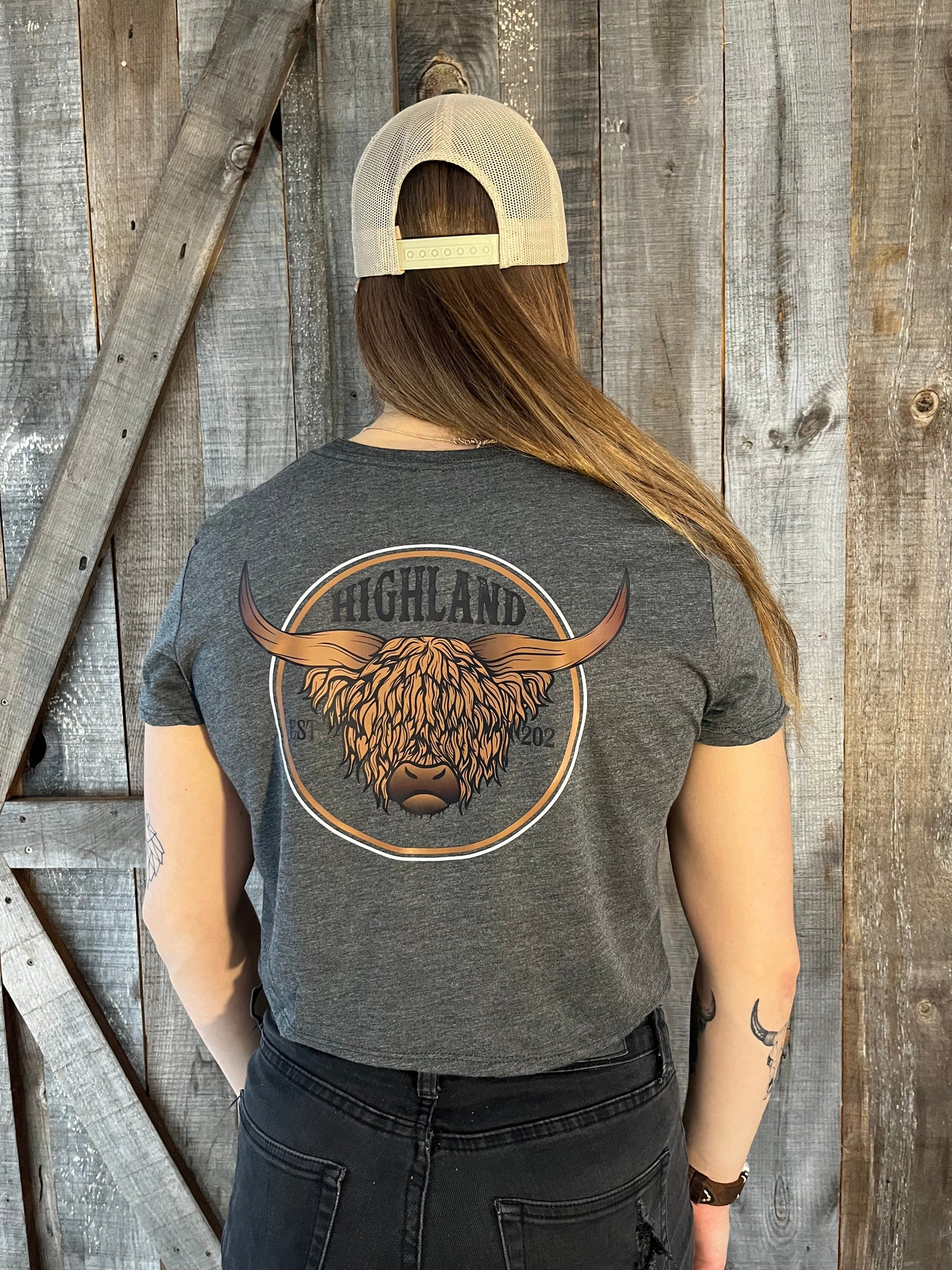 Highland Bull Grey Crop Top
