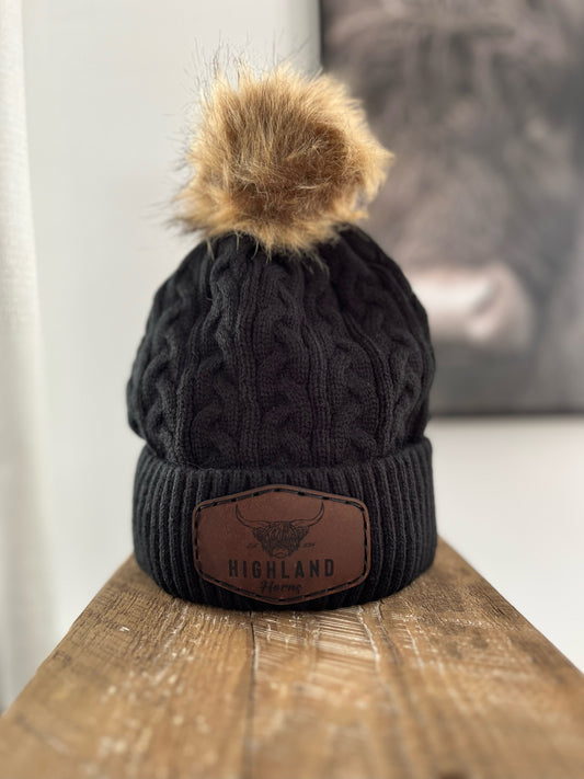Black pompom hat