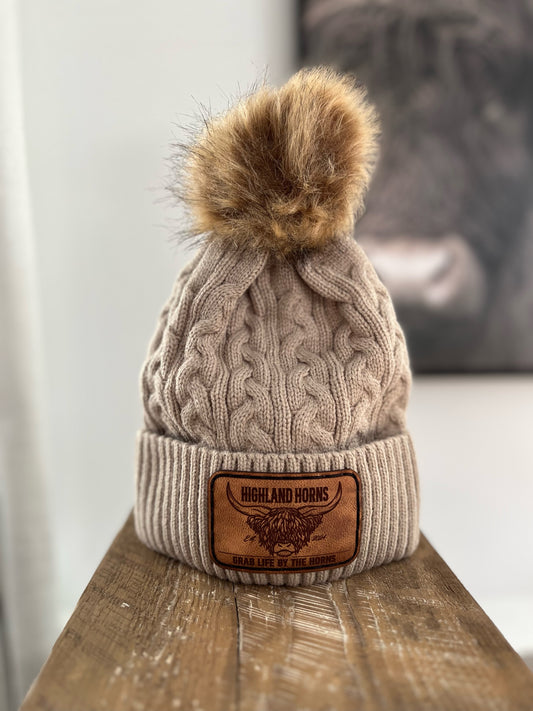 Beige pompom hat